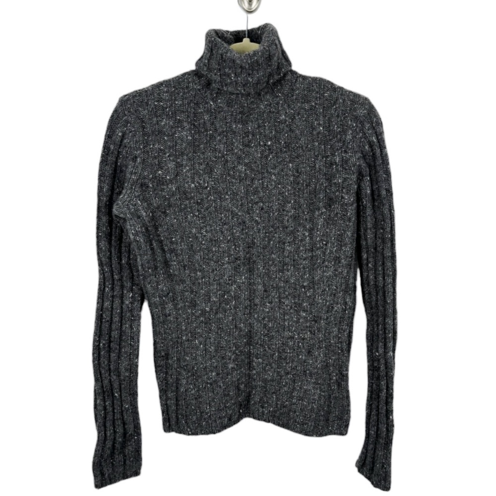 Garnet Hill Gray Tweed  Wool Skinny Rib  Turtleneck Size Small